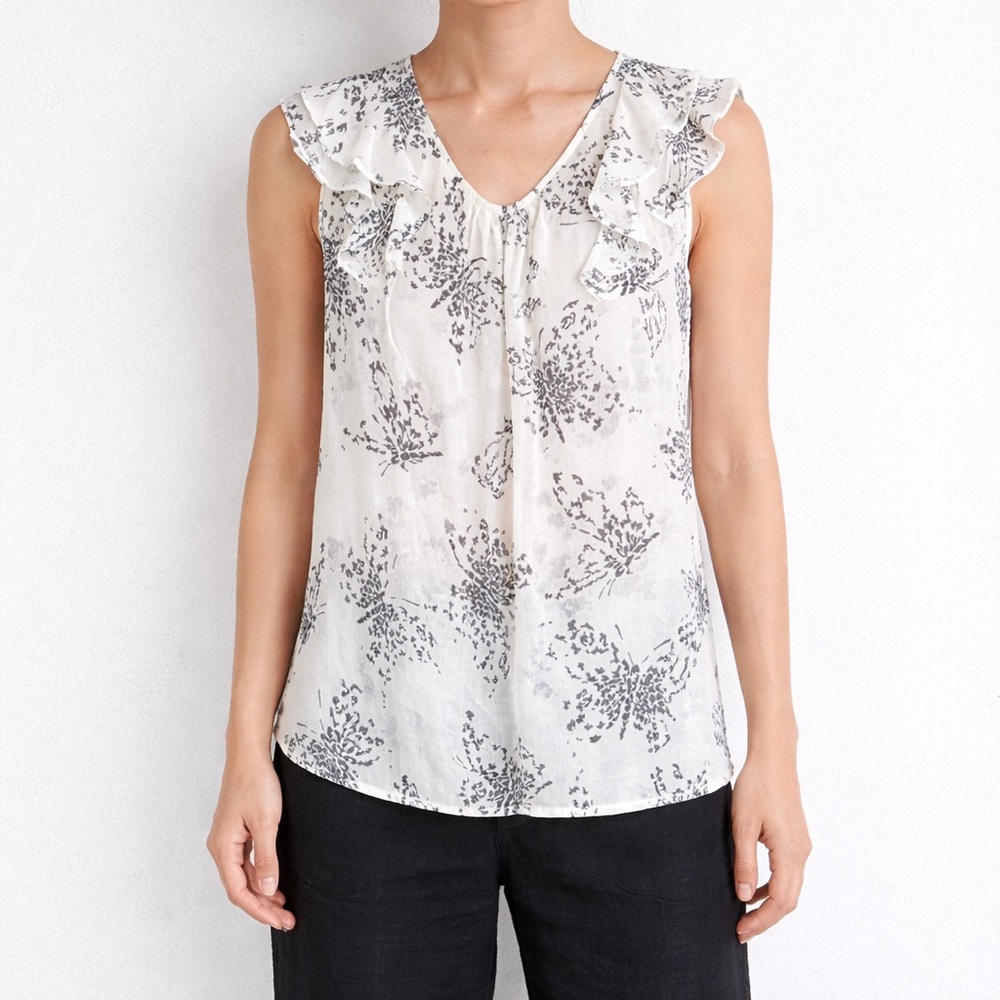 Floral Ruffle Sleeveless Top - White